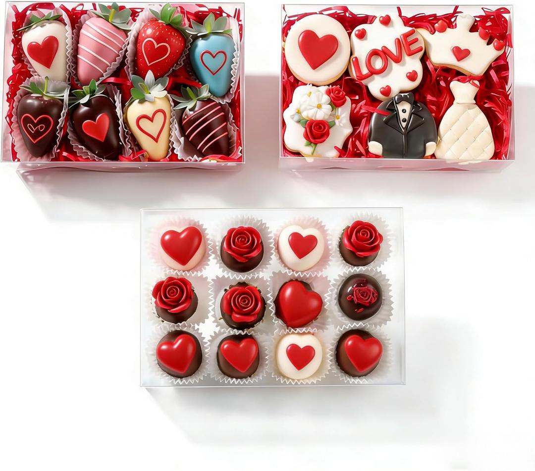 50Pack 8x5x2 Inches Full Clear Bakery Boxes Chocolate Covered Strawberries Boxes for 4 Mini Cake Boxes Cookies Macaron Pie Cakesickle Box