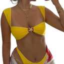 SOLY HUX Women's Bikini Set High Cut Bathing Suits 2 Piece Summer Cheeky Swimsuits, Small, Yellow
