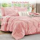 JOLLYVOGUE Queen Comforter Set 7 Pieces - Bed in a Bag Queen for All Season, Pintuck Bedding Comforter Sets with Comforter, Flat Sheet, Fitted Sheet and Pillowcases & Shams, Pink