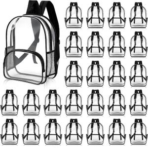 30 Pcs Clear Backpack Bulk PVC Large Waterproof Transparent Bookbags for Nonprofit Donation Sports Stadium Work Travel (15.7 Inch,Black)