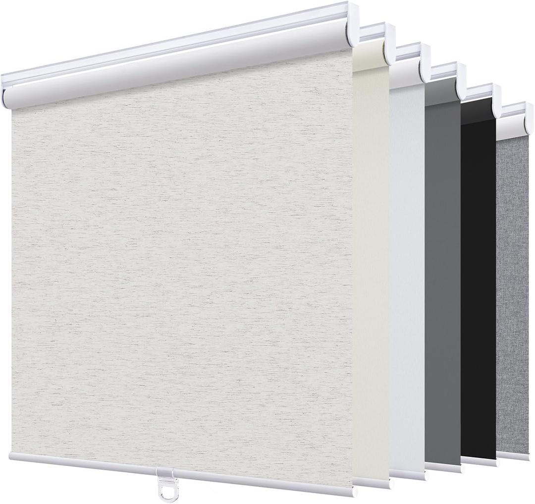 Sunoff Blackout Roller Shades Blinds Cordless for Windows Pull Down Room Darkening Door Blinds with Thermal Insulated Easy to Install for Living Room,Bedroom,Home,Office Linen Beige 30" W x 72" H