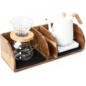 MAVOTER Acacia Coffee Bar Station Organizer Stand for Pour Over Maker, Coffee Filter Holder for Countertop ,Wooden Caddy Storage Organizers with Heatproof Mat(17.8*7*5.1 inch)