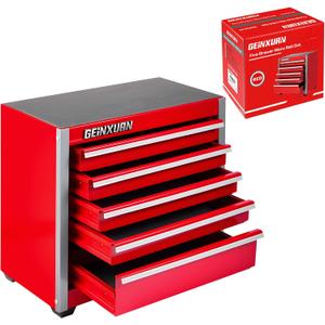 Geinxurn 5-Drawer Rolling Red Tool Box, Heavy Duty Micro Roll Cab Steel Stackable Tool Chest with Lockable Drawers, Large Capacity Tool Cabinet for Garage, Workshop, Truck