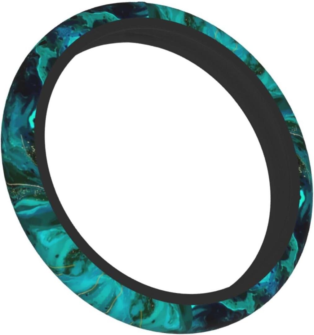 Green Marble Steering Wheel Covers Universal Fit 15 Inches Neoprene Anti-Slip Car Wheel Protector for Women Girls