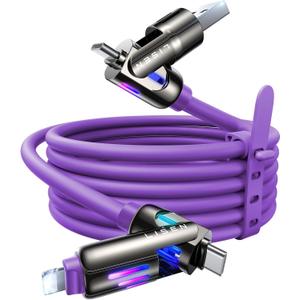 LISEN 240W Chubby USB C to USB C, 4 in 1 Charging Cable (6.6FT) with Light, USB A/C to C/L Multi Charging Cable for iPhone 16 15 14 Pro Max/MacBook/iPad Pro/SamSungS24,Purple