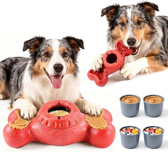 Freeze Bone for Dogs - Frozen Treat Chew Dog Toy for Aggressive Chewers to Keep Them Busy, Ice Cream Holder Freezebone with Mold Cups, Fillable Cognitive Licking Toy (Coffee)