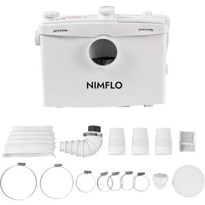 1500W Upflush Macerator Toilet Pump with Heavy-Duty Grinding Blade, 2800GPH Sewage Pump System, 32.8FT Lift, 4 Water Inlets & Dual Outlets for Basement Bathroom, Sink, Shower, Laundry