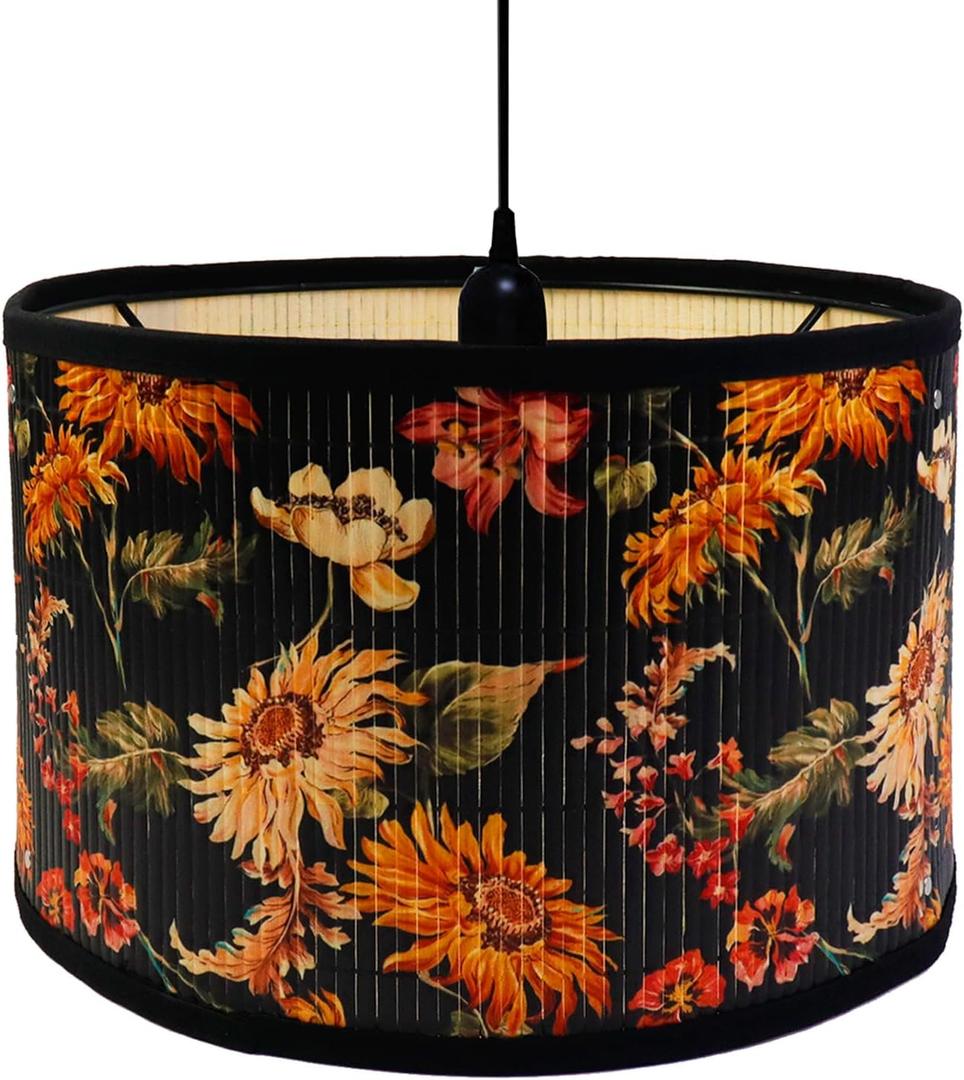 Crapyt E27 Round Decorative Shades Table Lamp, 11.81"7.87" Bamboo Shade Unique Lamp for Chandeliers, Floor Lamps