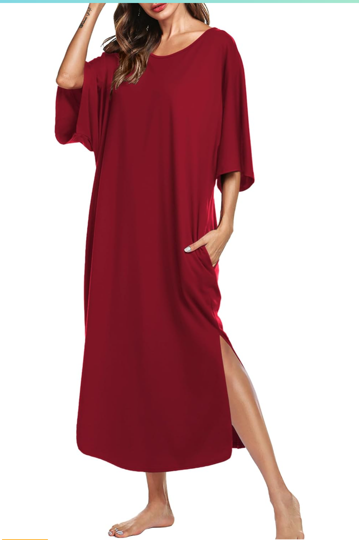 Ekouaer Women's Nightgown Short Sleeve Sleepshirt Long Loungewear Casual Maxi Lounge Dress House Dresses with Pockets. Size XXL