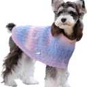 Rainbow Mohair Dog Sweater Cloak, Cold Weather Coat Dog Jacket for Small Dogs, Classic Turtleneck Thick Puppy Clothes with Leash Hole DS93M (Medium(Back Length 12"))