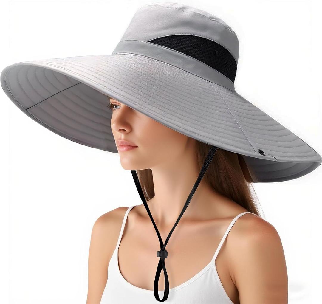 Super Wide Brim Fishing Hat for Men and Women,UPF50+ Waterproof Bucket Hat for Fishing, Hiking, Camping (Gray)