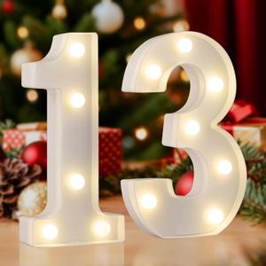 LED Marquee Number 13 Light, 13th Birthday Letter Lights for Girls Boys, Warm White Small Lighted 13 Number Sign for Anniversary, Birthday Party Gifts, Home Decor