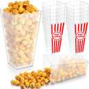 12 Pack Plastic Popcorn Containers Reusable Clear Open-top Popcorn Bowls Scalloped Blank DIY Candy Bar Cups for Home Movie Night Wedding New Years Carnival Party, 7.48" Tall x 3.94" Square