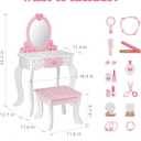 OOOK Kids Vanity Set,Table & Chair Vanity Set with MirrorIncludes 15 pcs Multiple Make up Accessories, Makeup Dressing Table with Storage Drawer, Pink, kids vanity set with stool and mirror