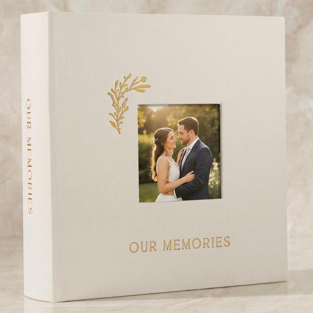 Beautiful Linen Wedding Photo Album For 4x6 Pictures - Safely Holds Up To 200 Photos of Unique Wedding Memories - Perfect Large Photo Book To Store All Pictures of Treasured Family or Baby Moments (Beige)