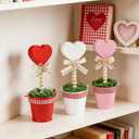 Fangoo 3Pcs Valentines Day Wooden Heart Potted Table Decoration Sign Pink Red White Heart Shaped Rustic Tiered Tray Decor Tabletop Centerpiece Wedding Valentines Day Home Gifts Parties