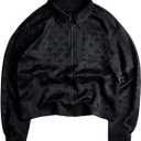 BEAUDRM Y2K Men's Floral Graphic Rhinestone Long Sleeve Zip Collar Jacket, XXL