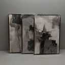 Large Framed Canvas Wall Art - Retro Grey Graffiti Pictures for Living Room Rustic Abstract Wall Decor Vintage Prints for Bedroom Dinning Room Black Float Framed 16" X 24" X 3 pcs