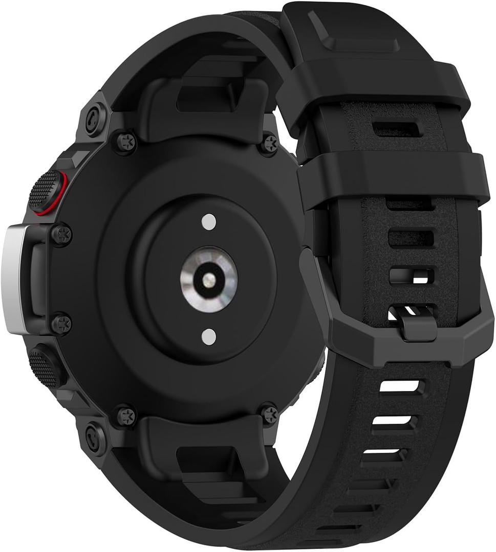 QGHXO Band for Amazfit T-Rex 2, Soft Silicone Replacement Band for Amazfit T-Rex 2 / Active Edge Smartwatch (No Tracker, Replacement Bands Only) (Black)