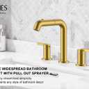 KENES Brushed Gold Pull Down Bathroom Faucet, 8 Inch 2 Handle Widespread Bathroom Faucet 3 Hole with Pull Out Sprayer, Bathroom Sink Faucet with Pop Up Drain & Supply Lines LJ-9058A-4