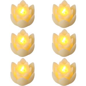 6 PCS Diwali LED Lotus Table Candles - 3 Lotus Lamps Electronic Buddhist Lights Battery Operated Buddha Flickering Warm White Lights for Home Decorative Temple Desktop Centerpiece