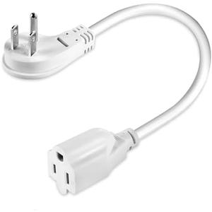 1875W Short Extension Cord,15A 14AWG Low Profile Flat Plug Heavy Duty Extension Cord Outlet Saver 3-Prong Grounded Power Extension Cable (White 3 Feet)