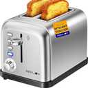 RAMJOY Toaster 2 Slice, Extra Wide Slot Toaster for Bagels, Bread, Waffles, 7 Shade Settings, 4 Main Functions, Removable Crumb Tray, 900 Watts Toasters, Brushed Stainless Steel