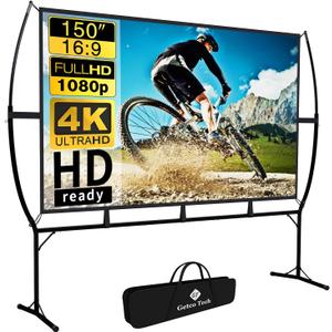 Projector Screen with Stand Foldable Portable Movie Screen169, HD 4K Double Sided Indoor Outdoor Projection Screen for Home Theater (150 Inch)