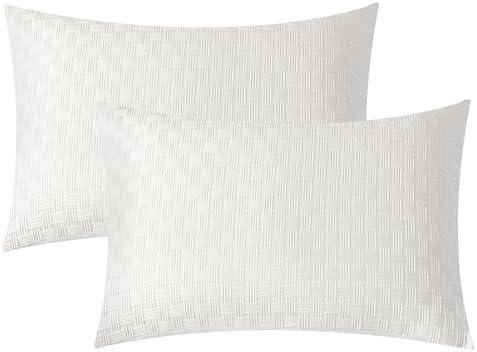 JELLYMONI Pillowcases King Size White 2 Pack Waffle Plaid Bed Pillow Covers 20x36in Polyester Envelope Pillow Shams Knitted Jacquard Waffle Weave Pillow Case (Pillows are not Included)