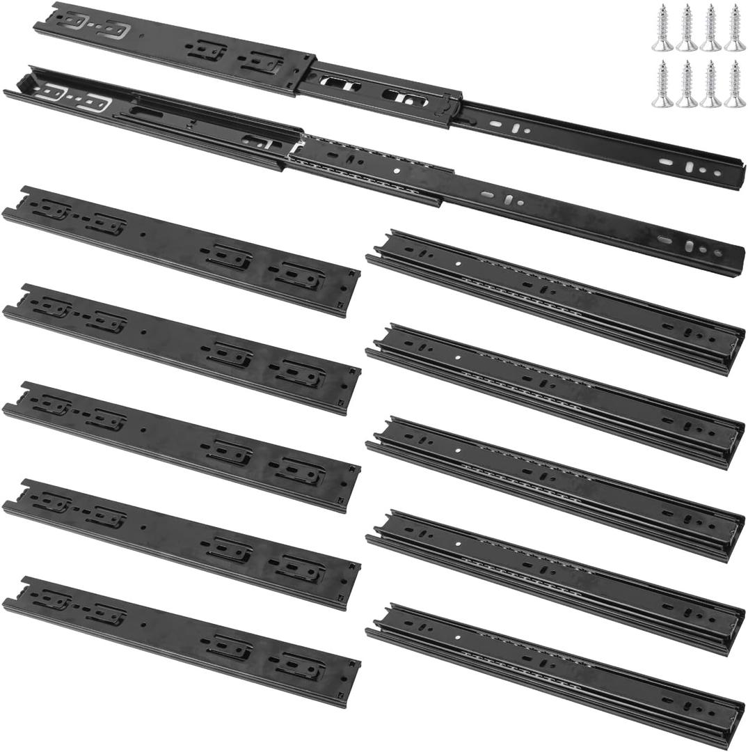 6 Pairs 14 Inch Black Full Extension Drawer Slides, Side Mount Drawer Slides with Screw, Ball Bearing File Cabinet Rails for Kitchen and Office Cabinet