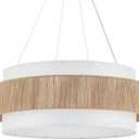 30 Fabric Rattan Chandelier Boho Hand Woven Coastal Pendant Light Adjustable Drum Large Pendant Lighting Fixtures for Dining Room Living Room Kitchen Hallway, Off-White, UL Listed