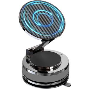 NZKEEYZI Phone Holders for Your Car, Compatible with MagSafe, Ultra Vacuum Suction Cup Mount, 360 Rotation, Car Phone Holder Compatible with All Models, Carbon Fiber Grey