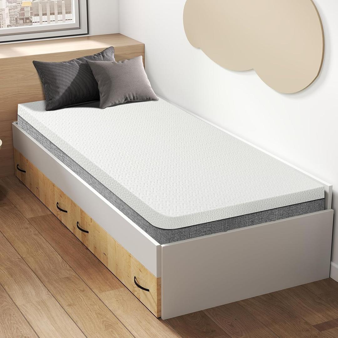 Czpalo 4 Inch Gel Memory Foam Mattress Topper Twin XL, Cooling Mattress Topper with Removable & Washable Bamboo Cover, CertiPUR-US Certified