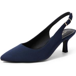 DREAM PAIRS Women's Kitten Heels Slingback Closed Pointed Toe Low Pumps Shoes Women Party Wedding Sexy Casual Dress Shoes (9.5, Navy-suede-1)