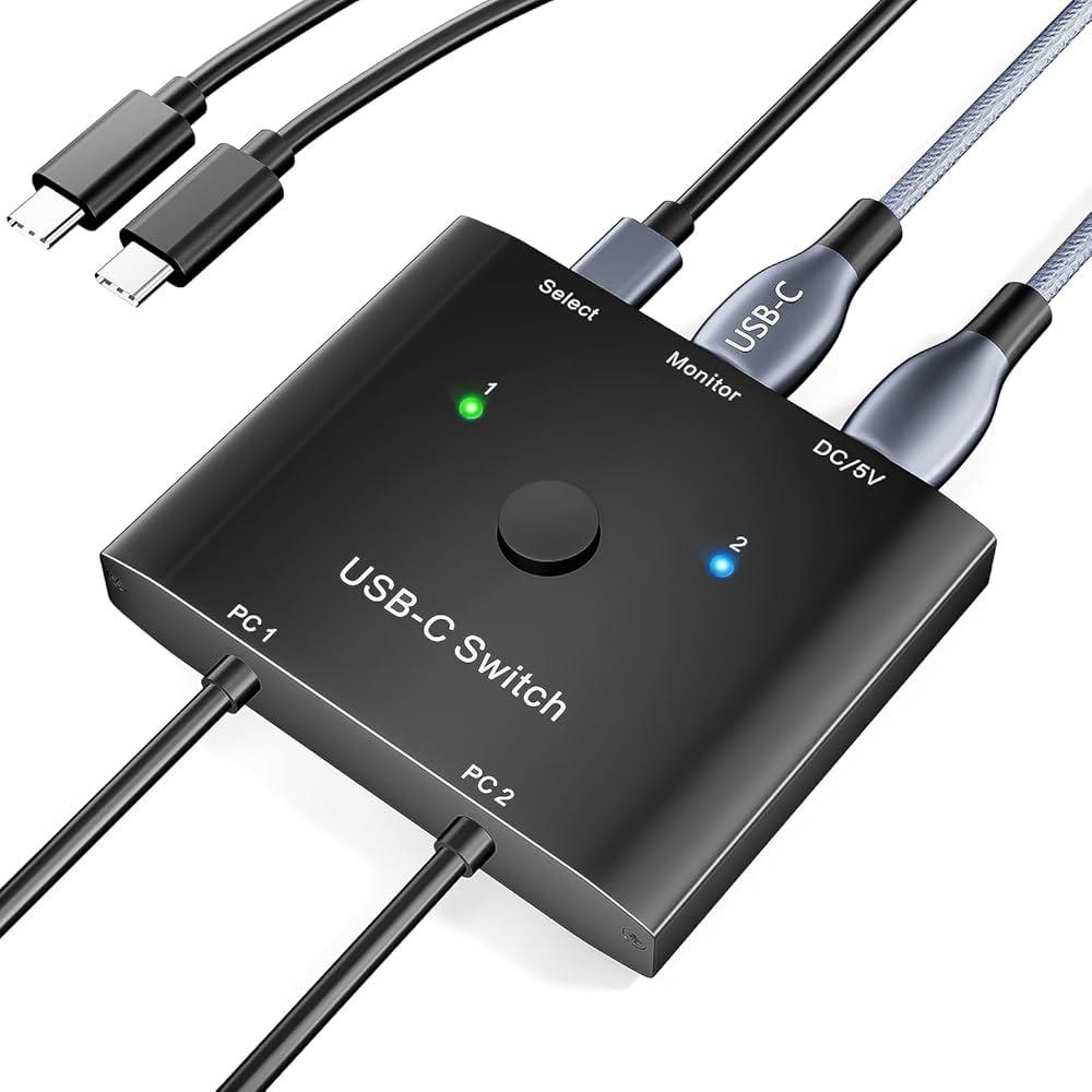 USB C Switch,USB C Switcher 2 Computers,Type C KVM Switch 8K@60Hz 4K@120Hz Video/10Gbps Data Transfer/100W Charging,Compatible with Thunderbolt Device,USBC Cables Included