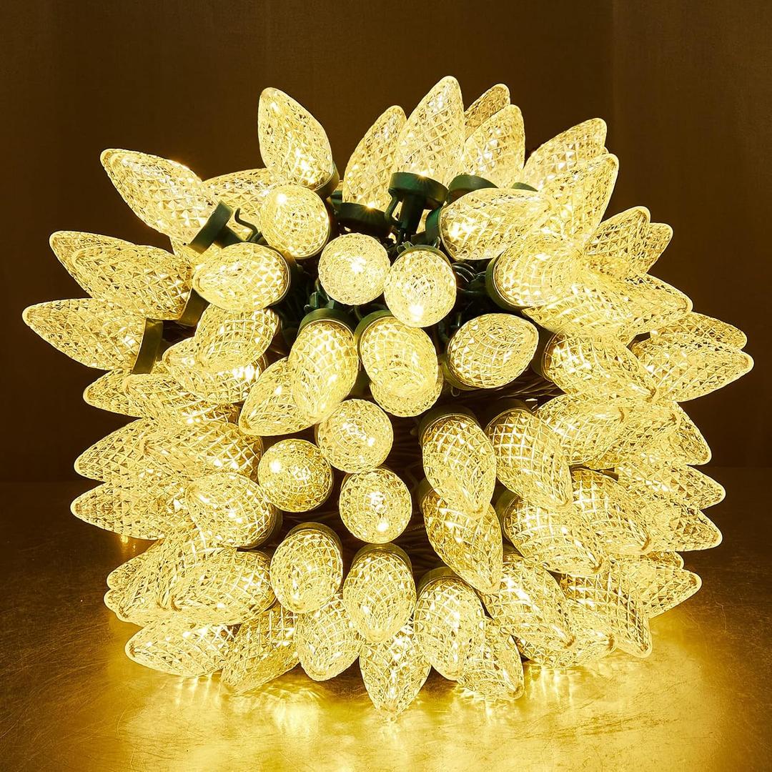 C9 Led Christmas Lights Outdoor Christmas Decorations Commerical Grade 50Led 33ft Christmas Tree Lights Set for Indoor Outdoor Wedding, Holiday, Party, Home Christmas Decorations(WarmWhite)