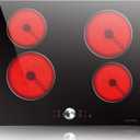 Noxton Electric Cooktop 24 Inch, Knob Control 4 Burners Electric Stovetop, Built-in Radiant Ceramic Stove, Residual Heat Indicator, Overheating protection, 6000W 220-240V Hard Wired (No Plug)