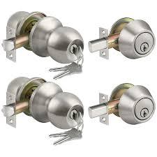 BESTTEN Keyed Same Exterior Door Knob and Single Cylinder Deadbolt Combo Set, Keyed Alike Entry Door Knobs with Lock and Keys for Entrance and Front Door, Satin Nickel