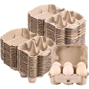 50 Pack Half Dozen Egg Cartons, Blank Natural Pulp Egg Carton Bulk 6 Count for Chicken Eggs and Duck Eggs, Reusable, Protects, Egg Storage Containers for Home Kitchen and Farmhouse (50 PCS 6 Count)