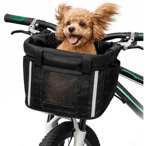 ANZOME Bike Basket, Folding Small Pet Cat Dog Carrier Front Removable Bicycle Handlebar Basket Quick Release Easy Install Detachable Cycling Bag Mountain Picnic Shopping