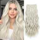 Flvaco Clip in Hair Extensions for Women, Natural Platinum White Extensions, 20 Inch 6PCS Hairpieces Long Wavy Soft Thick Hair Extensions clip ins