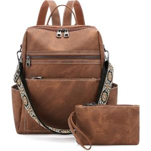 GAEKEAO Backpack Purse for Women PU Leather Travel Backpack Fashion Multi-Pocket Convertible Shoulder Bag Handbag Caramel Brown