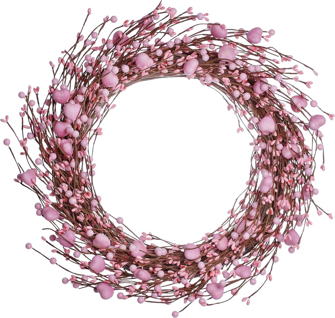 J'FLORU Valentines Day Wreaths for Front Door 20 Inch Valentines Day Wreath Valentines Wreath with Cute Hearts and Berries Valentines Day Gifts Anniversary Wedding Decorations (Pink)