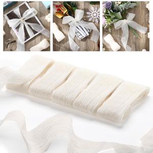 Waydress 5 Roll Ivory White Ribbon 15 yd 1-1/2 Inch Cream Crinkle Chiffon Ribbon Handmade Tulle Fabric Silk for Wedding Invitations, Gift Wrapping, Bridal Bouquets Wrapping, Flower Decoration(Ivory)