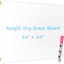 Large Clear Acrylic Dry Erase Board, 24" X 16" Golden Non-Magnetic Frameless Clear White Board for Wall, Erasable Acrylic Board for Wall, Home, Office, School, 2 Markers