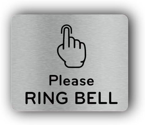 Please Ring Bell Sign Adhesive Sticker Notice, SILVER/GOLD/BLACK engraved with Universal Icon Symbol and Text (Size 11cm x 9cm). Waterproof and Durable.