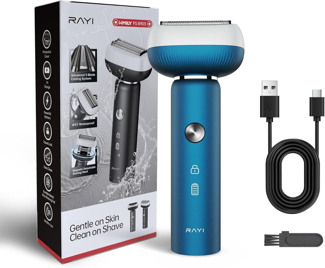 Electric Shaver for Men with Floating Arc 3-Blade, 9000 RPM, Magnetic Head, 1 Hour Fast Type-C Charging can Last for 60 Days, IPX7 Waterproof, Skin-Friendly Blade for Smooth Shaving, Navy