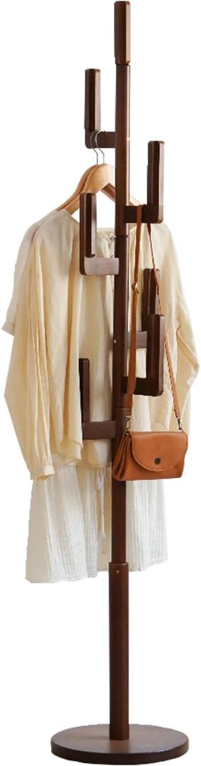 Bamboo Cactus Coat & Clothes Rack Stand, Standing Freestanding Clothing Racks with 6 Hooks for Adults & Kids, Heavy Duty Modern Entryway Living Room Bedroom Corner Coat Rack