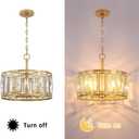 Gold Crystal Chandelier, 4-Light Semi Flush Mount Chandelier Crystal Entry Way Light Fixture Gold Dining Room Light Fixtures Adjustable Height Hanging Pendant Light for Bedroom Living Room, 15.75" x 14"