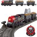 Motorized Train for Wooden Track, Remote Control Train with Magnetic Connection, Battery Operated Locomotive Trains for Toddlers, Compatible with Thomas, Brio, Chuggington, Red